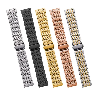 22mm Luxury Stainless Steel Nine Bead Watch Strap Folding Buckle Metal Bracelet for Smart and Classic Watches